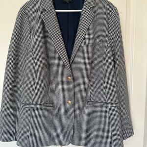 Talbots Navy Blazer with Black & White Houndstooth Trim